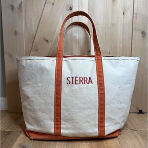 Vintage 90s L.L. Bean Canvas Boat And Tote Bag Orange Handles XL 26" Zip Top USA